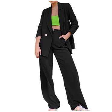 Women's 2023 Fall Two Piece Outfits Blazer and Wide Leg Pants Pockets ...