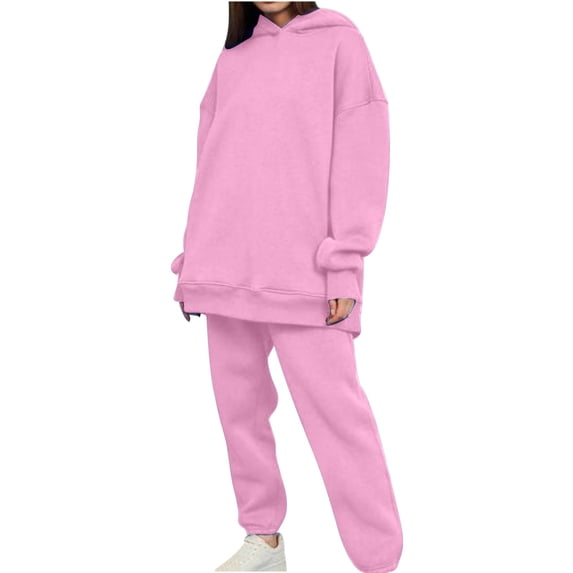Women's 2 Piece Outfits Oversize Long Sleeve Hoodie with Pockets Jogger Sweatpant Gym Workout Tracksuit Sets (S, Pink)