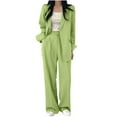 thumbnail image 1 of Women's 2 Piece Outfits Oversized Dressy Blazer Jacket Wide Leg Pants 2025 Fall Business Casual Office Work Suit Sets (XXL, Green), 1 of 6