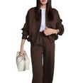 thumbnail image 1 of Women's 2 Piece Outfits Oversized Sweatsuit Zip Up Long Sleeve Sweatshirt with Wide Leg Sweatpants Brown XXXL, 1 of 8