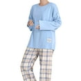 thumbnail image 1 of Women's 2 Piece Outfits Pajamas Sets Warm Crewneck Pullover Tops Wide Leg Pants Light Blue M, 1 of 4