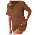thumbnail image 1 of Women's 2 Piece Outfits Ribbed Short Sleeve Drop Shoulder Tee And Shorts Set, 1 of 2