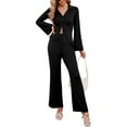 thumbnail image 1 of Women's 2 Piece Outfits Set Long Sleeve Notch Lapel Knit Sweater Top Wide Leg Lounge Pants Business Casual Cardigan Sets, 1 of 8