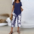 thumbnail image 1 of Women's 2-Piece Outfits Sets Summer Short Sleeve Asymmetric Hem Top Wide-Leg Capri Pants Lounge Set Travel Airport Vacation Outfits, 1 of 3