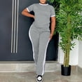 thumbnail image 1 of Women's 2 Piece Outfits Short Sleeve Tops Sweatpants Colorblock Bodycon Lounge Sets Tracksuit Gray L, 1 of 7
