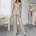 thumbnail image 1 of Women's 2 Piece Outfits Sleeveless Suit Vest And Wide Leg Pants Business Casual Sets Womens Outfits Dressy Casual Dressy Pant Suits for A Wedding Winter Pant Suits for Women Dressy plus Size Weavers, 1 of 4