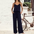thumbnail image 1 of Women's 2 Piece Outfits Sleeveless Tops Drawstring Wide Leg Pants Matching Set With Pockets plus Size Dresses for Wedding Petite Pant Suits for Women Womens Rompers And Jumpsuits Dressy Designer Suits, 1 of 4