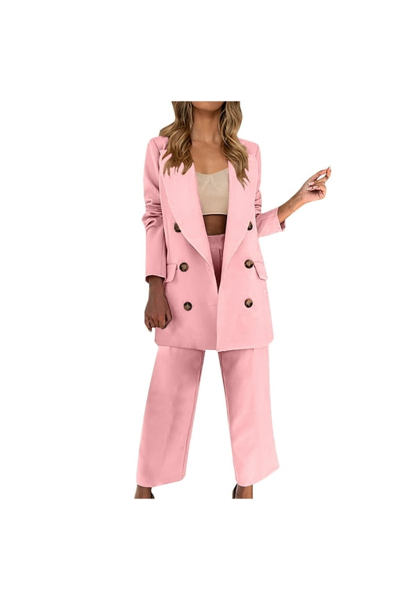 Women's 2 Piece Outfits Solid Open Front Long Sleeve Blazer Jackets and Cropped Pant Elegant Work Office Suit Sets