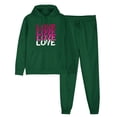 thumbnail image 1 of Women's 2 Piece Outfits Sports Hoodie Sweatsuit Sets Trendy Long Sleeve Letter Print Pullover Hoodies And Loose Fashion Sweatpants Fall Winter Suit Green XL, 1 of 4