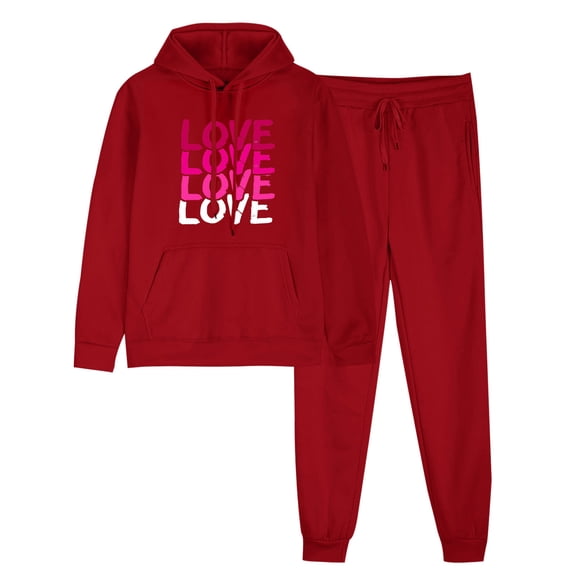 Women's 2 Piece Outfits Sports Hoodie Sweatsuit Sets Trendy Long Sleeve Letter Print Pullover Hoodies And Loose Fashion Sweatpants Fall Winter Suit Red XXXL