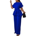 thumbnail image 1 of Women's 2 Piece Outfits Suit Set Short Sleeve Peplum Top Flared Pants Sets Business Pantsuits, 1 of 4