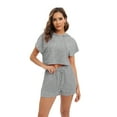thumbnail image 1 of Women's 2 Piece Outfits Summer Cap Sleeve Hoodie Tops And Lounge Shorts Sweatsuits Sets, 1 of 7