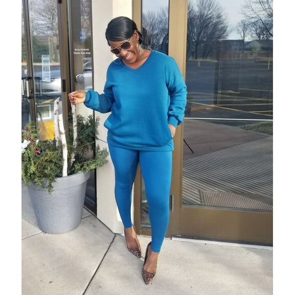 Women's 2 Piece Outfits Sweater And Pajama Set Long Sleeve Top Wide Leg Pants Loungewear