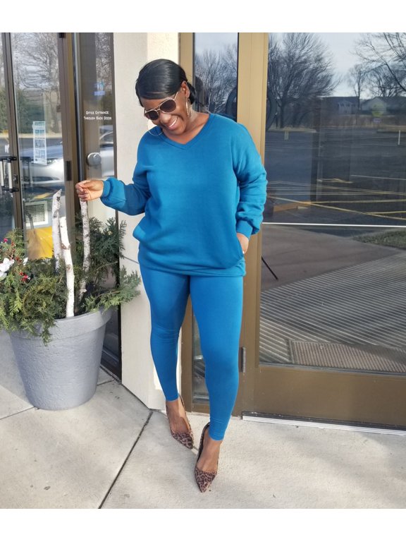 Women's 2 Piece Outfits Sweater And Pajama Set Long Sleeve Top Wide Leg Pants Loungewear