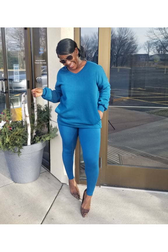 Women's 2 Piece Outfits Sweater And Pajama Set Long Sleeve Top Wide Leg Pants Loungewear