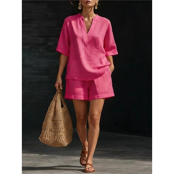 Women's 2 Piece Outfits V-Neck 3/4 Sleeve Tops and Wide Leg Pants Set Casual Loungewear for Summer Beach Vacation