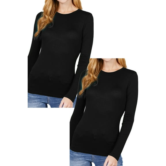 Women's 2-Piece Pack Crew Neck Long Sleeve Tops  Lightweight Jersey Fabric