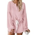 thumbnail image 1 of Women's 2 Piece Pajama Set Long Sleeve Button Up Tops Drawstring Shorts Sleepwear Sets, 1 of 7