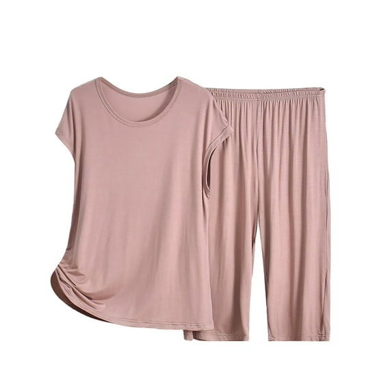 Women's 2 Piece Pajama Set Short Sleeve Sleepwear Set Top and Shorts Pants with Pockets