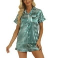 thumbnail image 1 of Women's 2 Piece Pajama Set Short Sleeve Summer Lounge Set Pajamas Satin Soft Comfy Button Up Button Green Small, 1 of 5