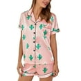 thumbnail image 1 of Women's 2 Piece Pajama Set Shorts Sleepwear Satin Soft Comfy Button Up Button Summer Lounge Set Short Sleeve Pajamas Dark Pink Large, 1 of 5