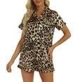 thumbnail image 1 of Women's 2 Piece Pajama Set Shorts Sleepwear Satin Soft Comfy Button Up Button Summer Lounge Set Short Sleeve Pajamas Leopard Small, 1 of 5