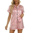 thumbnail image 1 of Women's 2 Piece Pajama Set Shorts Sleepwear Satin Soft Comfy Button Up Button Summer Lounge Set Short Sleeve Pajamas Pink Large, 1 of 5