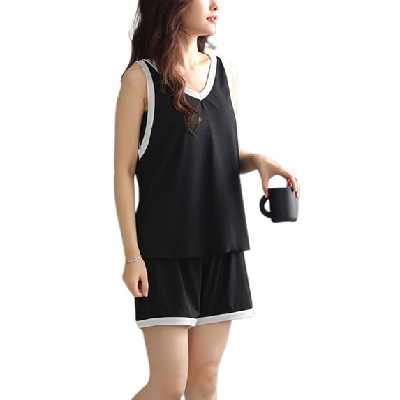 Women's 2 Piece Pajamas Comfy Sleeveless Cool Lightweight Pj Set Pajama Set Summer V Neck Cami Shorts Set Soft Spring Loose Black XX-Large
