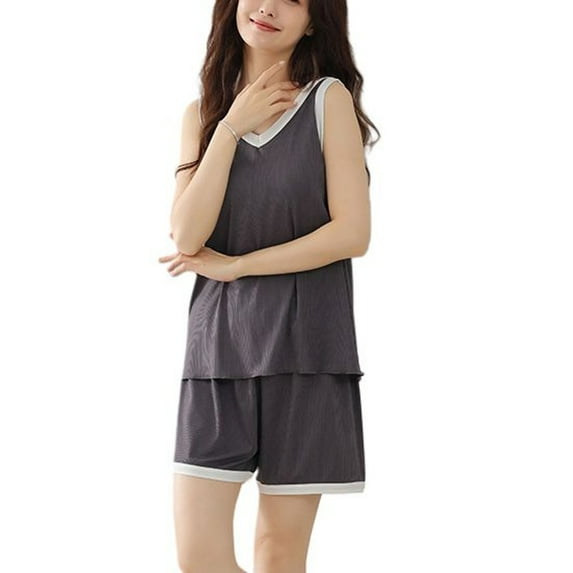 Women's 2 Piece Pajamas Comfy Sleeveless Cool Lightweight Pj Set Pajama Set Summer V Neck Cami Shorts Set Soft Spring Loose Dark Grey XX-Large