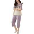thumbnail image 1 of Women's 2 Piece Pajamas Cotton Lightweight Loose Cool Lounge Set Spring Pjs Pajama Set Cute Short Sleeve Shirt Capri Pants Summer Fall Sleepwear Style10 Large, 1 of 1