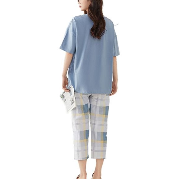 Women's 2 Piece Pajamas Cotton Lightweight Loose Cool Lounge Set Spring Pjs Pajama Set Cute Short Sleeve Shirt Capri Pants Summer Fall Sleepwear Style6 X-Large