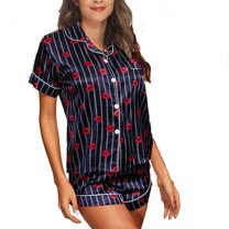 Women's 2 Piece Pajamas Satin Pjs Short Sleeve Comfy Trendy Pajama Set Holiday Soft Cute Fall Silky Sleepwear Shorts Lounge Set Style1 X-Large