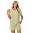 thumbnail image 1 of Women's 2-Piece Pajamas Set Short Sleeve V Neck  Leopard Ripple Tops And Short Pant with Pockets Casual Comfy Sweatsuit S-5XL, 1 of 5