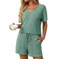 thumbnail image 1 of Women's 2 Piece Pajamas Sets Summer Tracksuits, Ribbed, Spring Outfits, Matching, for Vacation & Loungewear, Rayon Blend, 1 of 3