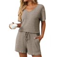 thumbnail image 1 of Women's 2 Piece Pajamas Sets Summer Tracksuits, Ribbed, Spring Outfits, Matching, for Vacation & Loungewear, Rayon Blend, 1 of 3