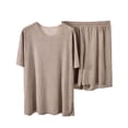 thumbnail image 1 of Women's 2 Piece Plus Size Outfits Crew Neck Short Sleeve Tees Elastic Waist Shorts Lounge Loose Comfy Set (4XL, Dark Gray), 1 of 7