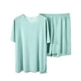 thumbnail image 1 of Women's 2 Piece Plus Size Outfits Crew Neck Short Sleeve Tees Elastic Waist Shorts Lounge Loose Comfy Set (L, Dark Gray), 1 of 7