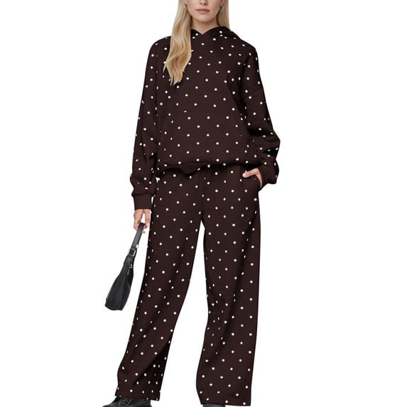 Women's 2 Piece Polka Dot Loungewear Set Oversized Long Sleeve Hoodie Drawstring Wide Leg Sweatpants Casual Outfits with Pockets, 5XL