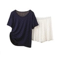 thumbnail image 1 of Women's 2 Piece Polka Dot Loungewear Set Short Sleeve Crew Neck Top with Elastic Waist Pants Breathable Casual Pajama Outfit for Home Nightwear Blue XXL(XXL), 1 of 4