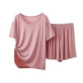 thumbnail image 1 of Women's 2 Piece Polka Dot Loungewear Set Short Sleeve Crew Neck Top with Elastic Waist Pants Breathable Casual Pajama Outfit for Home Nightwear Pink XXL(XXL), 1 of 4