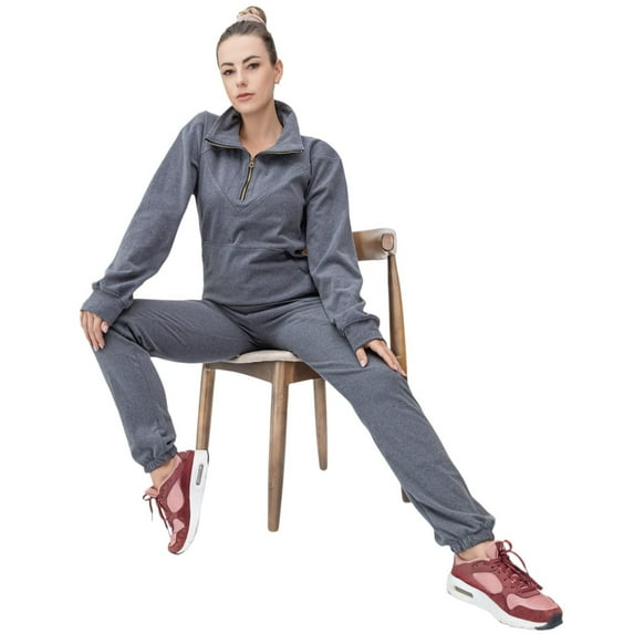 Women's 2-Piece Quarter Zip Sweatsuit Soft Stretch Fleece outfit