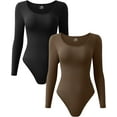 thumbnail image 1 of Women's 2 Piece Ribbed Sexy Bodysuit Scoop Neck Long Sleeve Bodycon Bodysuits, 1 of 3