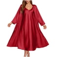 thumbnail image 1 of Women's 2 Piece Satin Night Dress and Robe Sets V-neck Long Cami Nightgowns Elegant Kimono Robes with Belt, 1 of 7