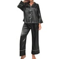 thumbnail image 1 of Women’s 2 Piece Satin Pajamas Set Long Sleeve Button Down Shirt + Pants Set Loungewear, 1 of 7