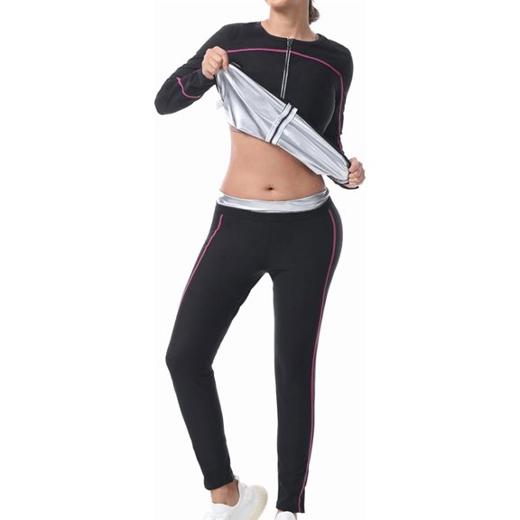 Women's 2-Piece Sauna Suit for Weight Loss with Zipper - 5x Sweat Heat Activation for Gym, Yoga & Running Toning