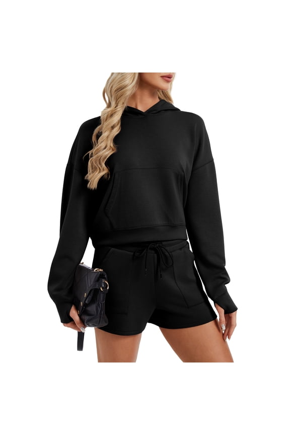 Women’s 2-Piece Scuba Hoodie & Shorts Set Cozy Stretchy Athleisure Sweatshirt & Lounge Shorts