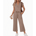 thumbnail image 1 of Women's 2 Piece Set Outfits Lounge Sets Short Sleeve Tops High Waisted Wide Leg Pants Sets, 1 of 4