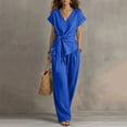 thumbnail image 1 of Women's 2 Piece Set, Round Neck Sleeveless Blouse with Loose Pocket Pants, Casual Linen Summer Outfit for Beach or Daily, 2026 New Limited-time Offer, 1 of 6
