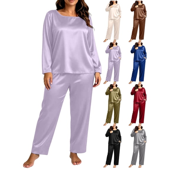 Women's 2-Piece Set Satin Classic Crew Neck Thermal Top & Pants, Essential Winter for Daily Wear