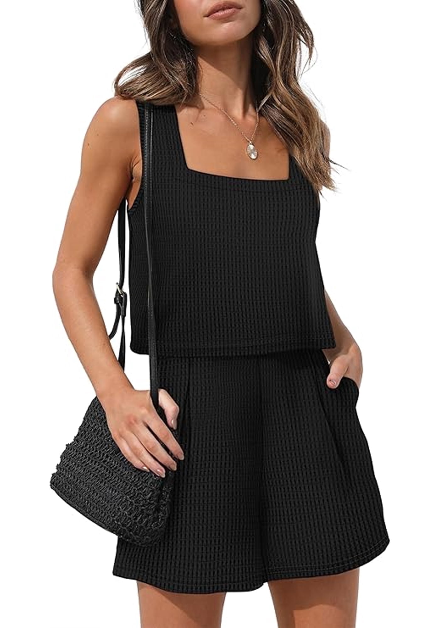 Women's 2 Piece Set Long Sleeve Button Shirt and Belted Shorts